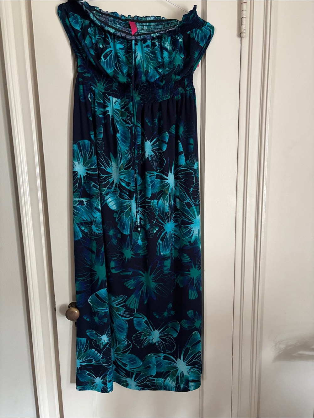 Pure Energy Teal Floral Maxi Dress on Navy